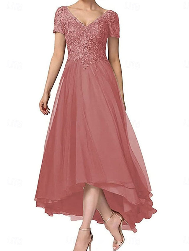 A-Line Asymmetrical of the V Neck Dress Elegant Mother Bride