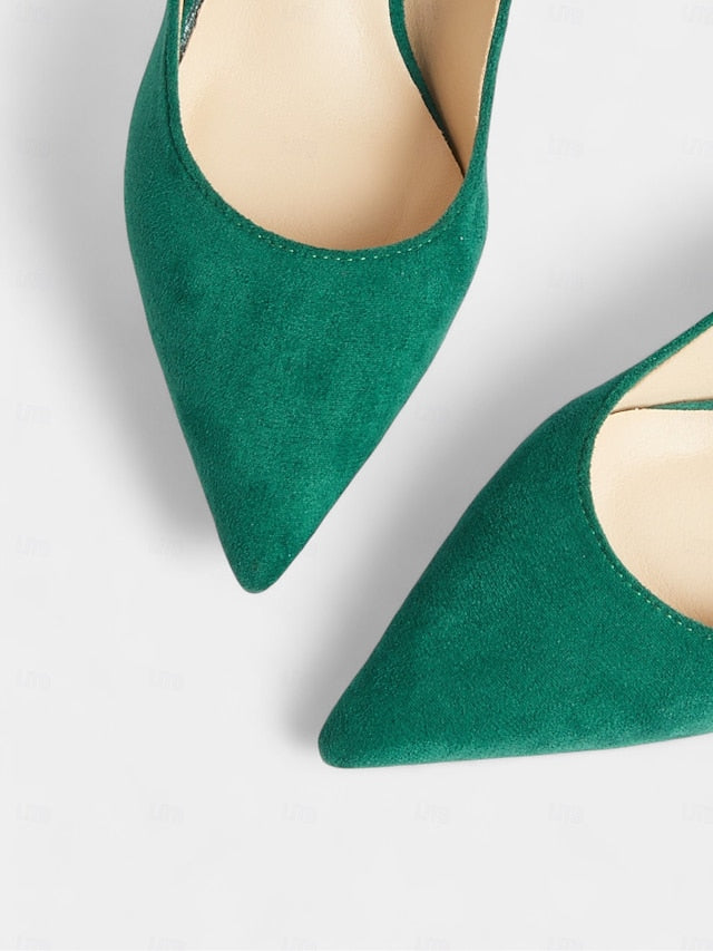 Green Pumps Kitten Women's Emerald with Suede Pointed-Toe