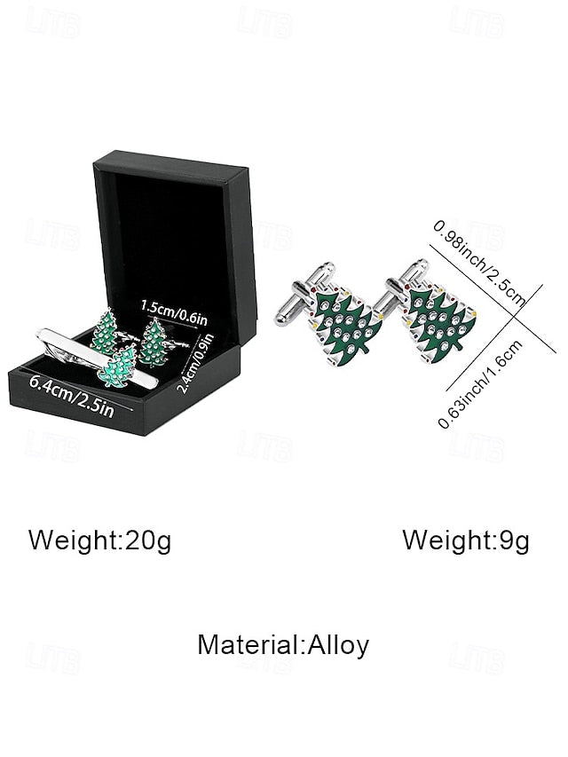 Set Men's - Festive Christmas Clip Cufflinks Tie Tree and