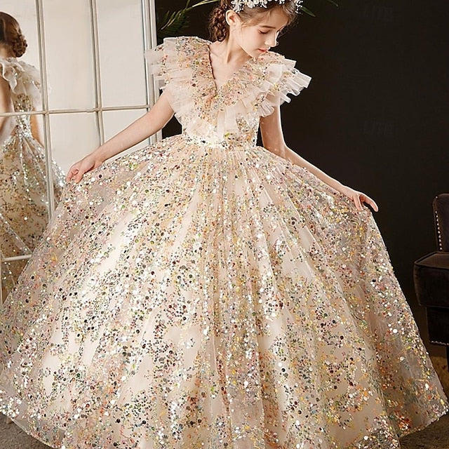 Flower Dress Party 3/4 Solid Girls' Girl Kids Color