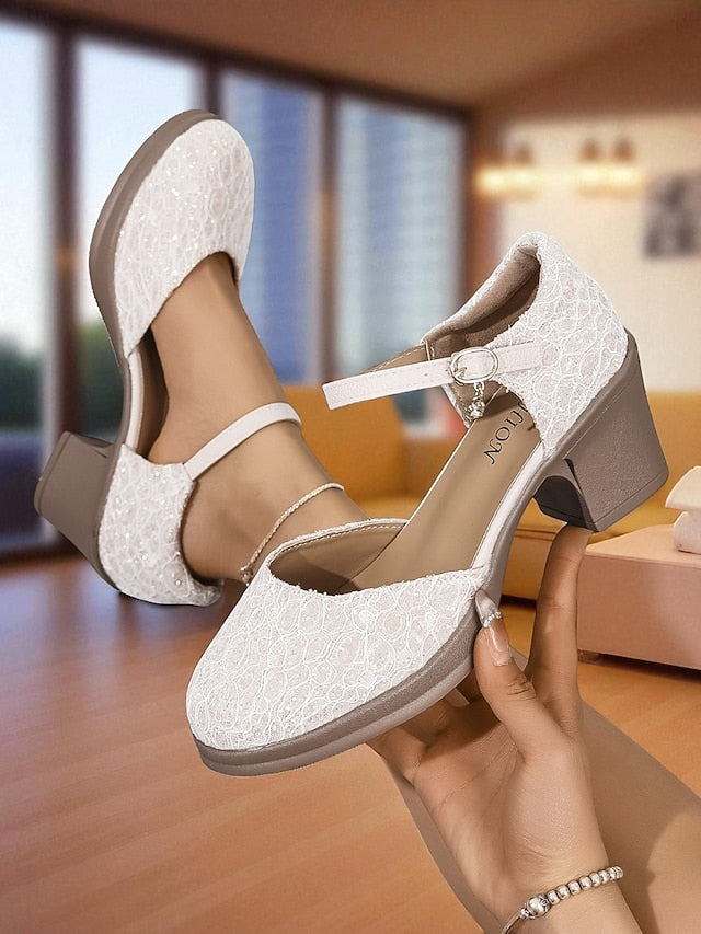 Chunky Women's Comfortable Shoes Jane Heel Low - Mary Lace