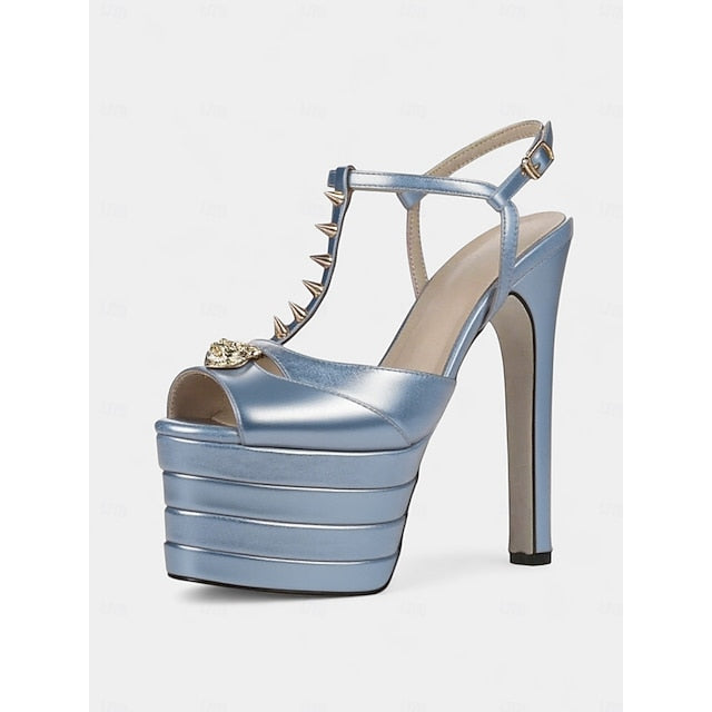 Women's Gold and Platform Silver Heels High - Metallic Edgy