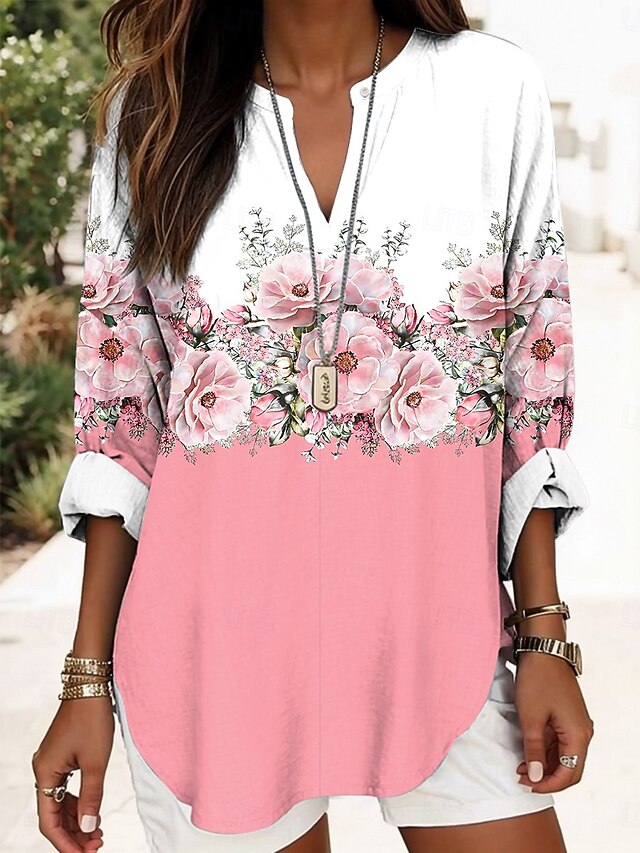 Women's Blouse Linen Like Breathable Lightweight Tunic V