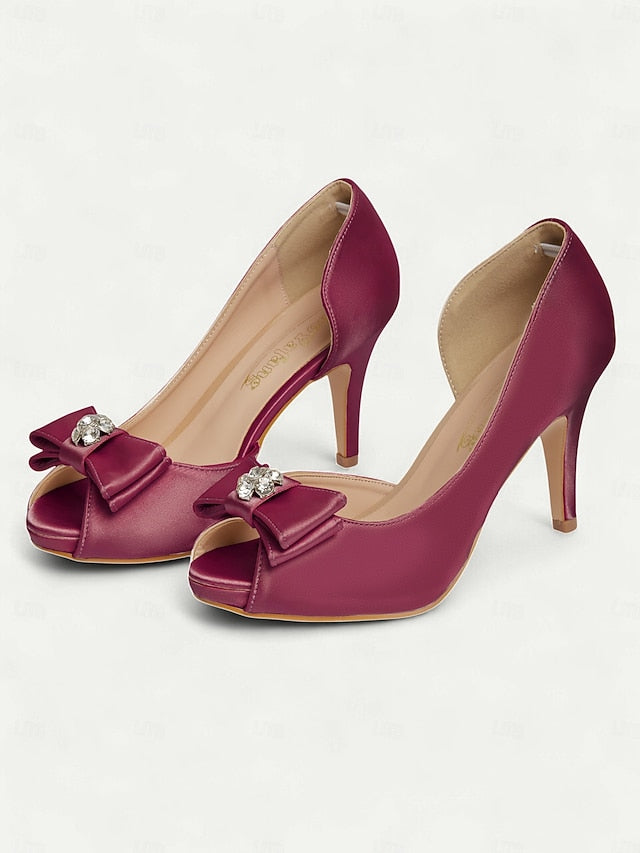 Bow Satin Champagne Toe and Heels Peep with Women's