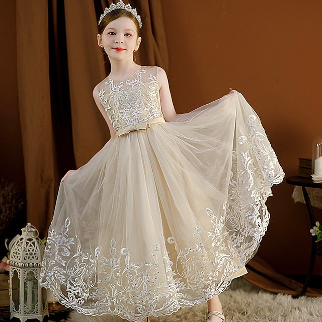 Dress Kids Wedding Girls' Flower Sleeveless Christening