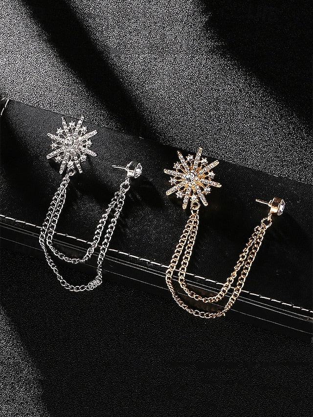 – Lapel Stylish Star with Pin Gold Elegant Crystal Chains