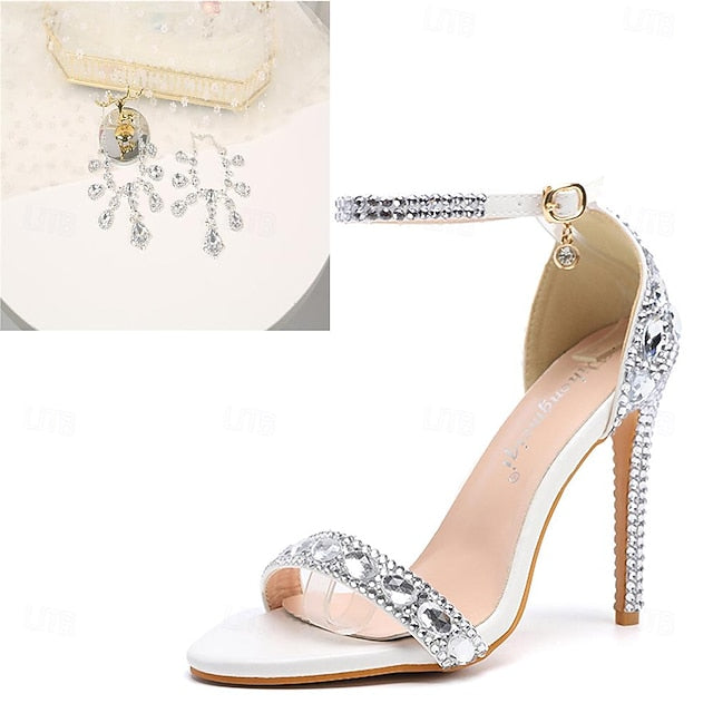 Ankle Women's Matching Stiletto with Rhinestone Green Heels