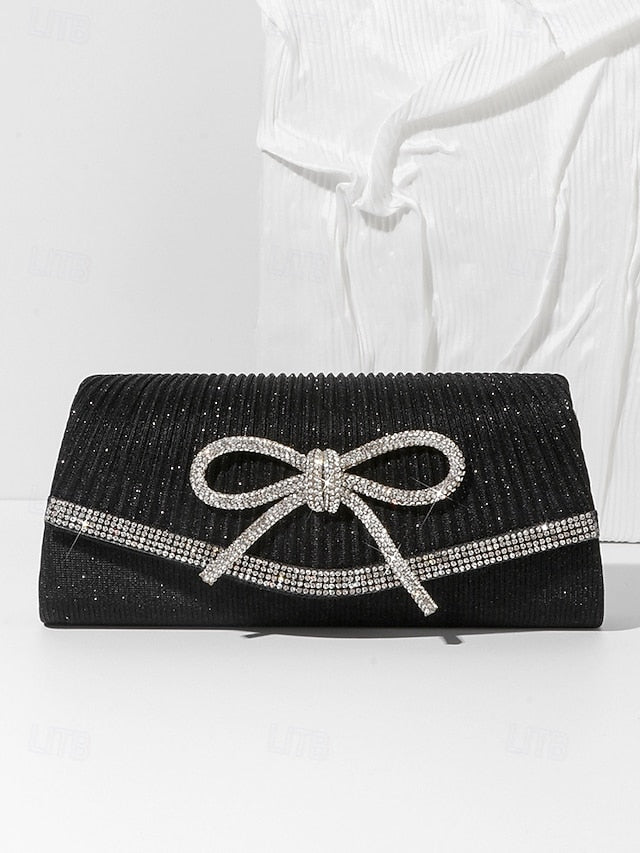 Glitter Purse Accent with Bow Clutch Blue Rhinestone