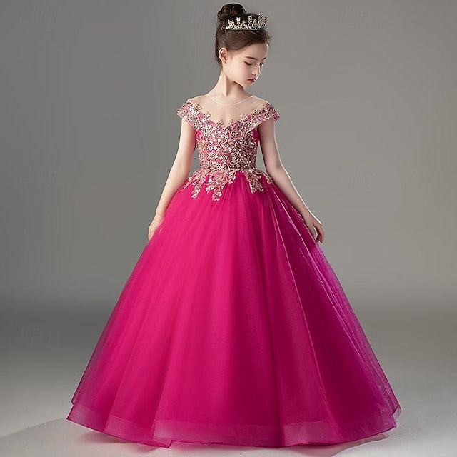 Short Girls' Kids Party Dress Solid Color Sleeve