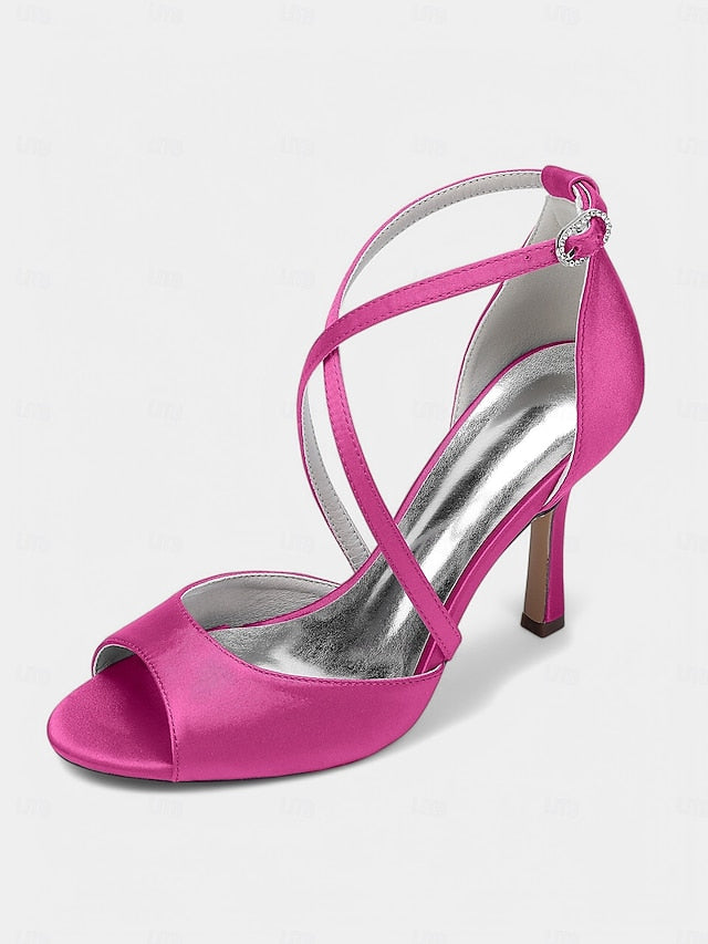 Satin Peep-Toe Heels – White Women's Cross-Strap Elegant