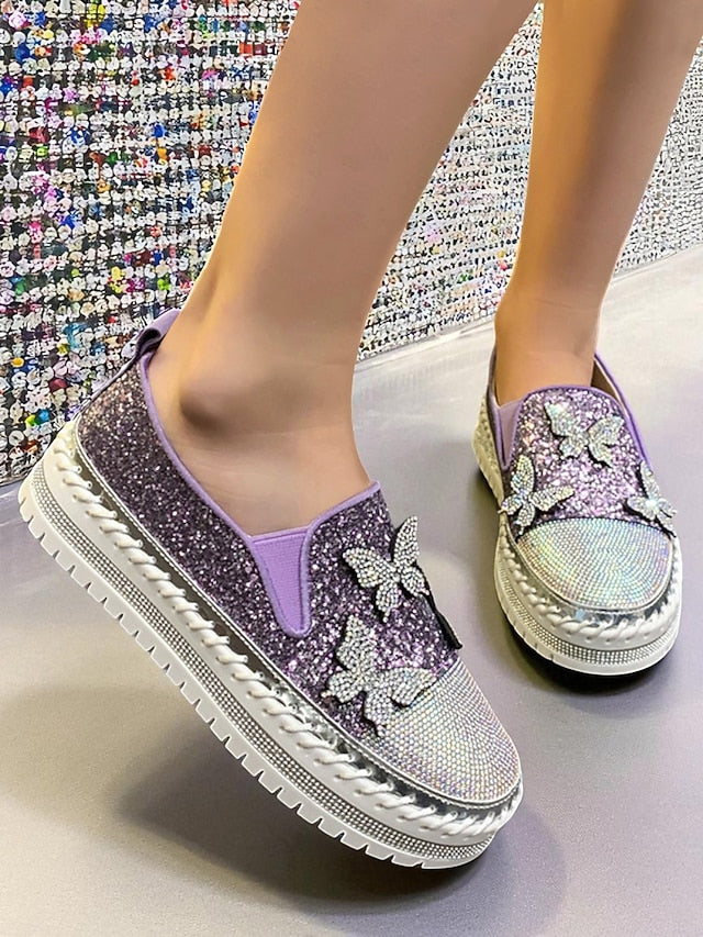 Platform Women's Glitter with Sneakers Slip-On Purple