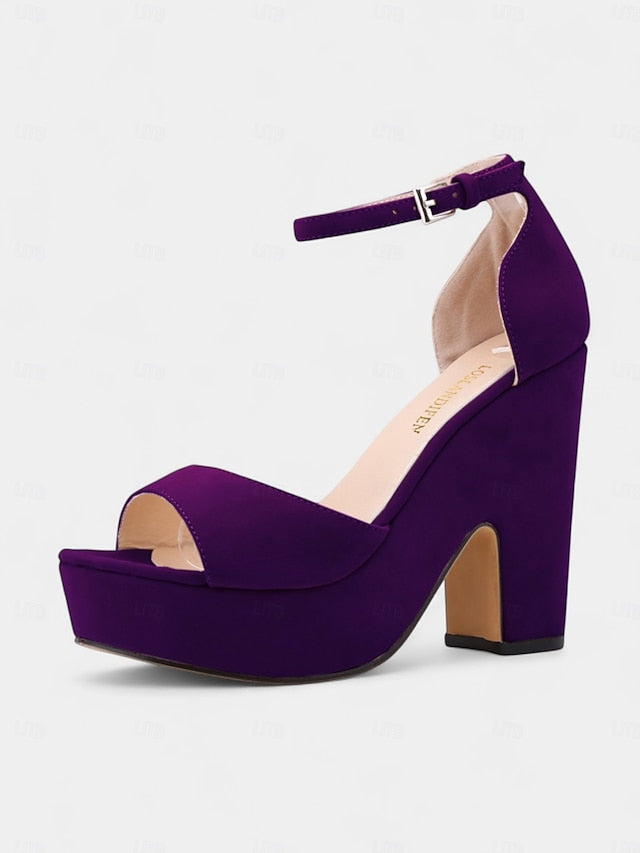 Platform Heel Block Nude Chunky Women's Sandals - Suede