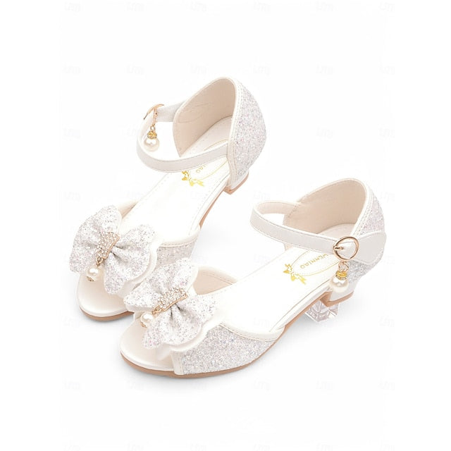 Girls' Pearl Accent Glitter with Purple Sandals Bow