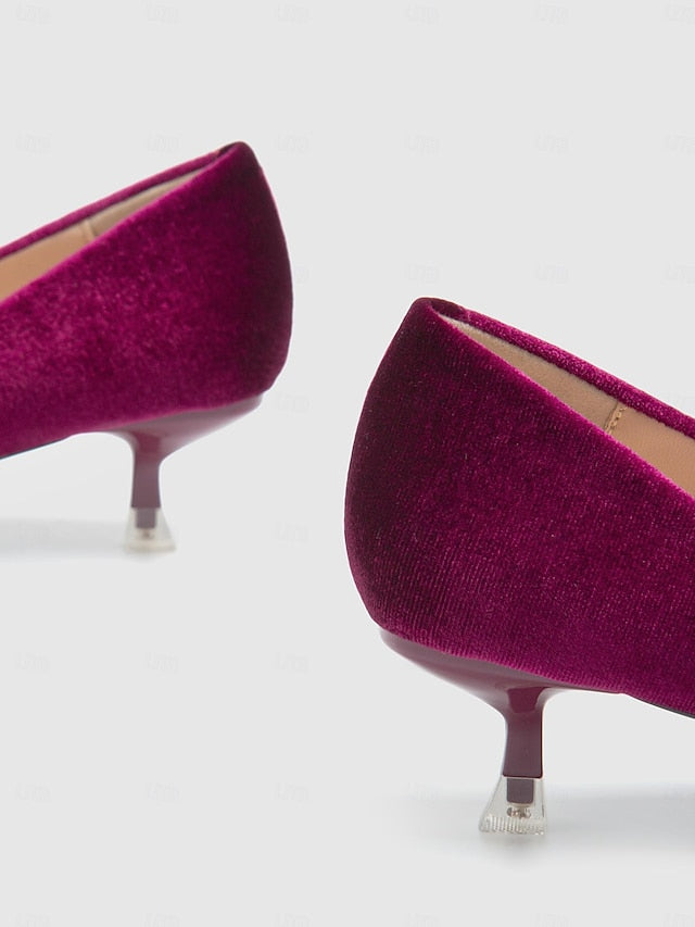 Women's Burgundy Kitten Bow Pumps Heel with Velvet - Pearl