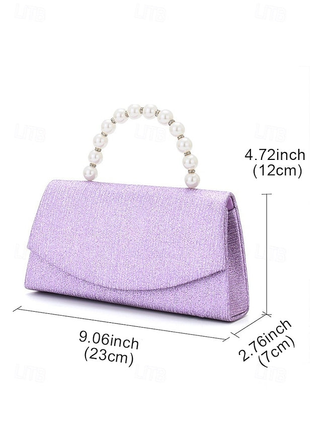 Clutch Women's Pearl Handle – Bag Purple with Glitter