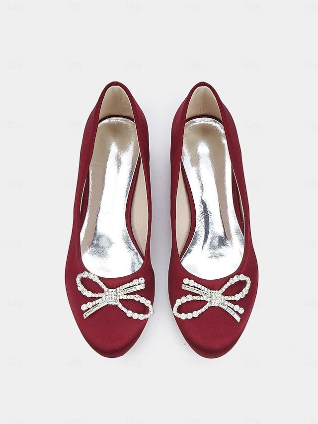 - Women's Round-Toe Rhinestone Bow Embellished Flats