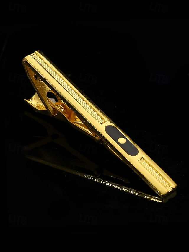 – Tie with for Black Clip Men Design Inlay Sleek Gold Elegant