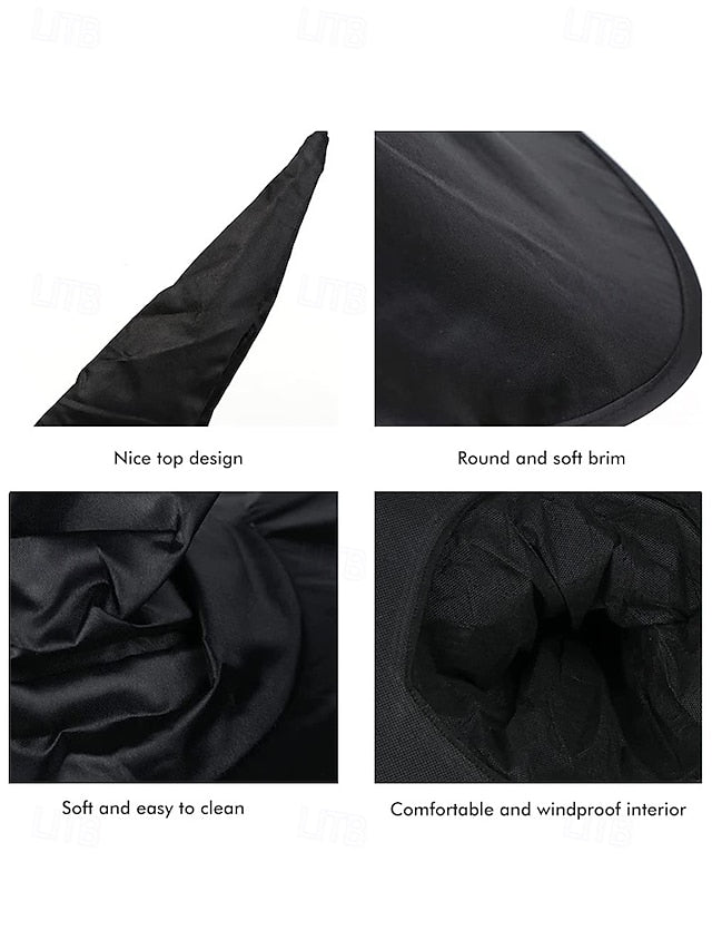 Women's Black Witch Hat with Wide Brim and Pointed Top,