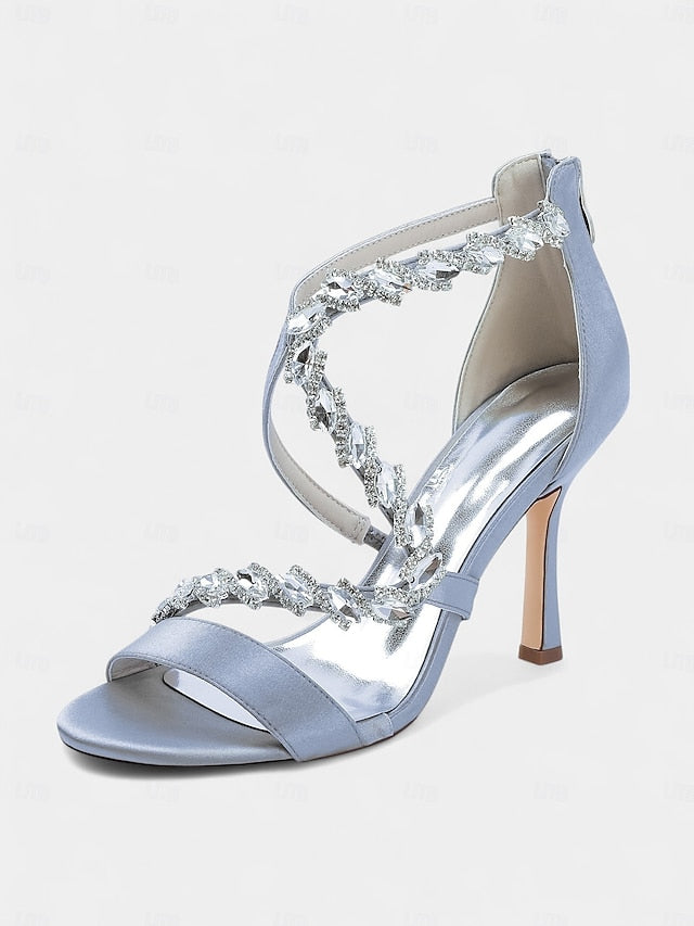 Women's White Rhinestone - Heel Strappy Sandals High