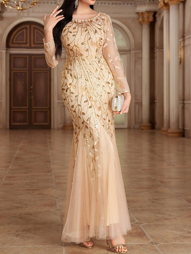 the Floor Dress of Bride Party Mother Neck Elegant Crew