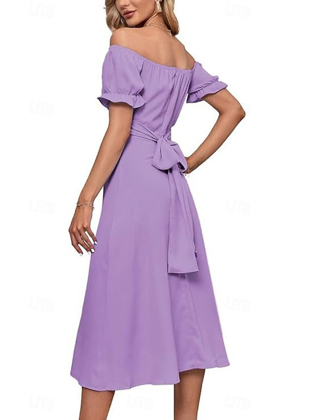 Women's Midi Dress Cotton Linen Dress Fashion Basic Modern