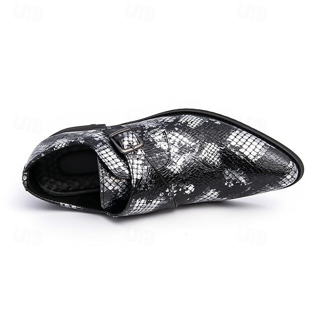 – Men Monk Classic Shoes Brown Strap Snake Print for Formal