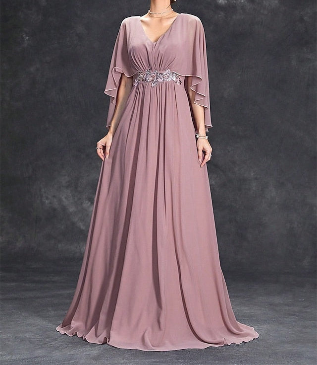 Neck Dress Elegant V the of Bride Party Mother Floor