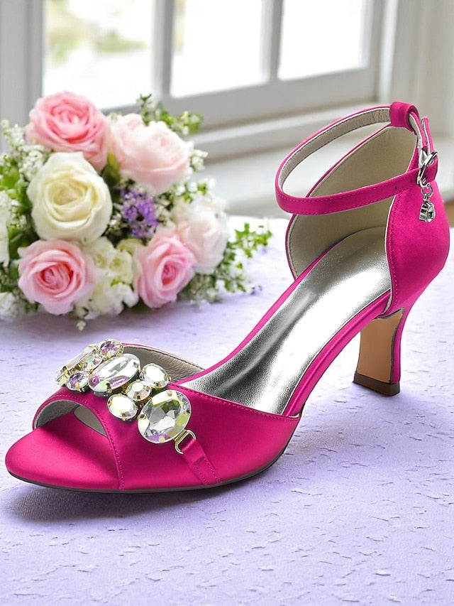 Black Open Strap Women's Toe Heels Ankle with and Satin