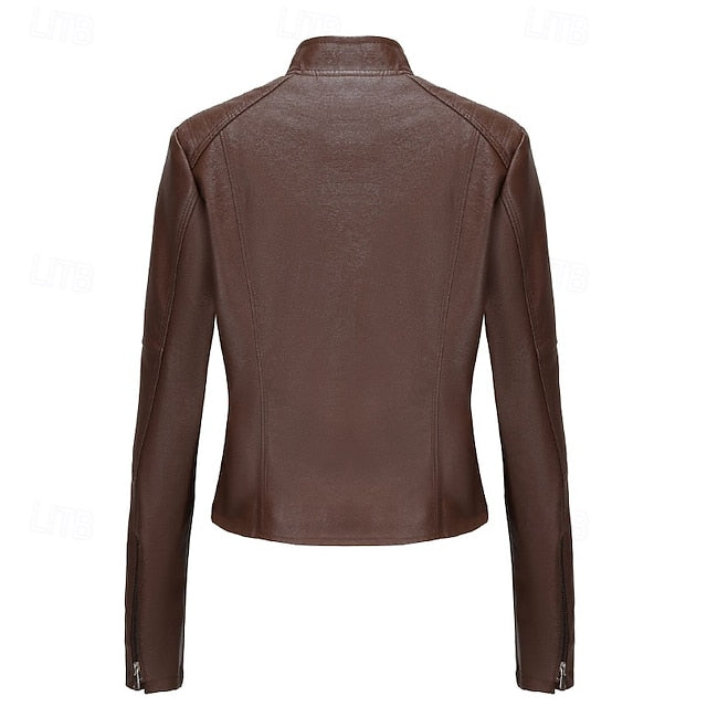 Leather Pocket Comfortable Women's Zipper Jacket Faux