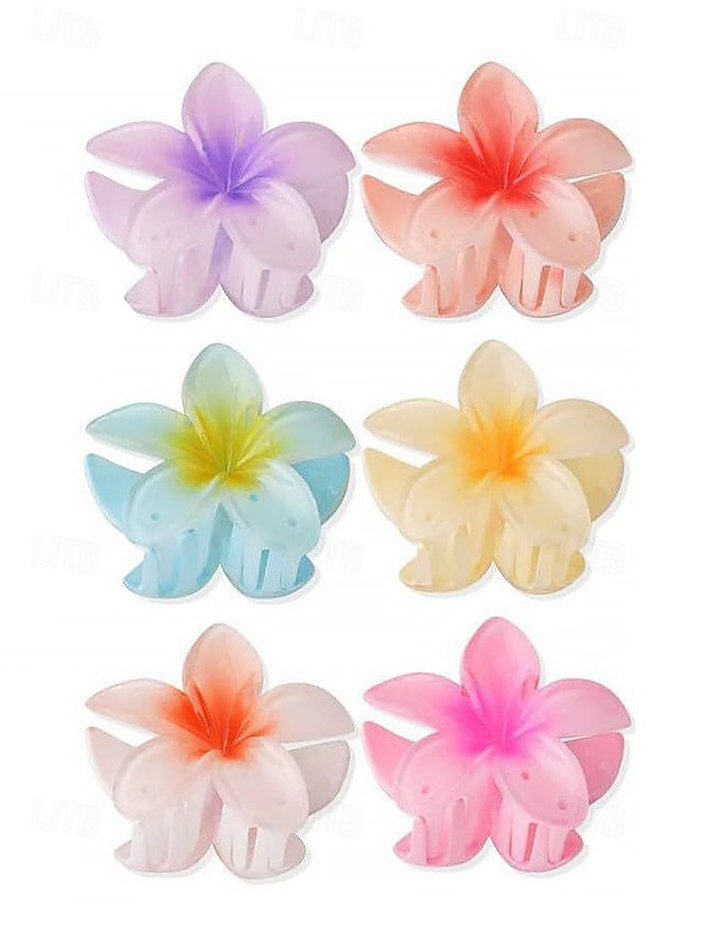 6PCS – Flower Resin Plumeria Hair Clips Tropical Hawaiian