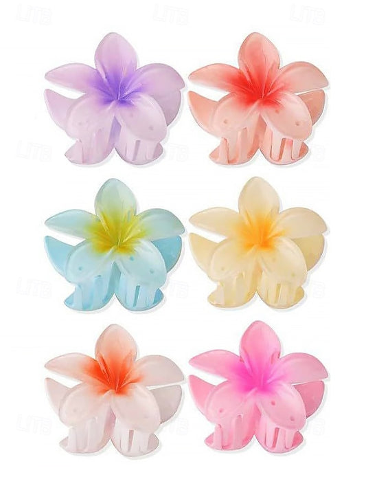 6PCS – Flower Resin Plumeria Hair Clips Tropical Hawaiian