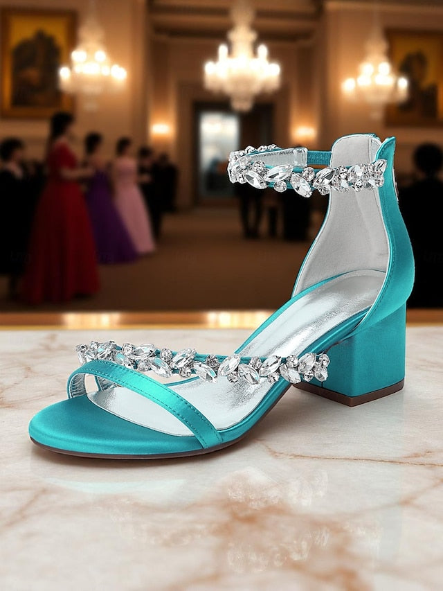 Women's Satin Crystal Heel Purple - Block Sandals