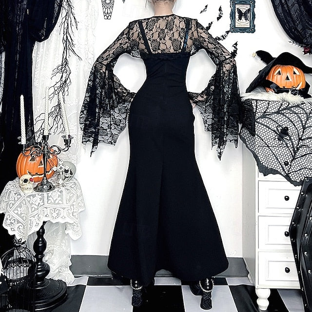 Gothic Maxi Dress Shrug Top Bell Sleeve Witch Morticia Addams