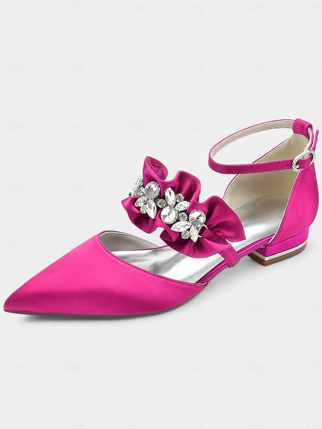 Black Rhinestone Satin Women's with Pointed-Toe Flats