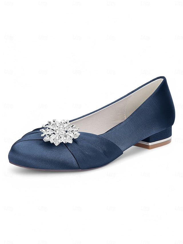 Women's – Elegant White Crystal Flats Wedding Satin