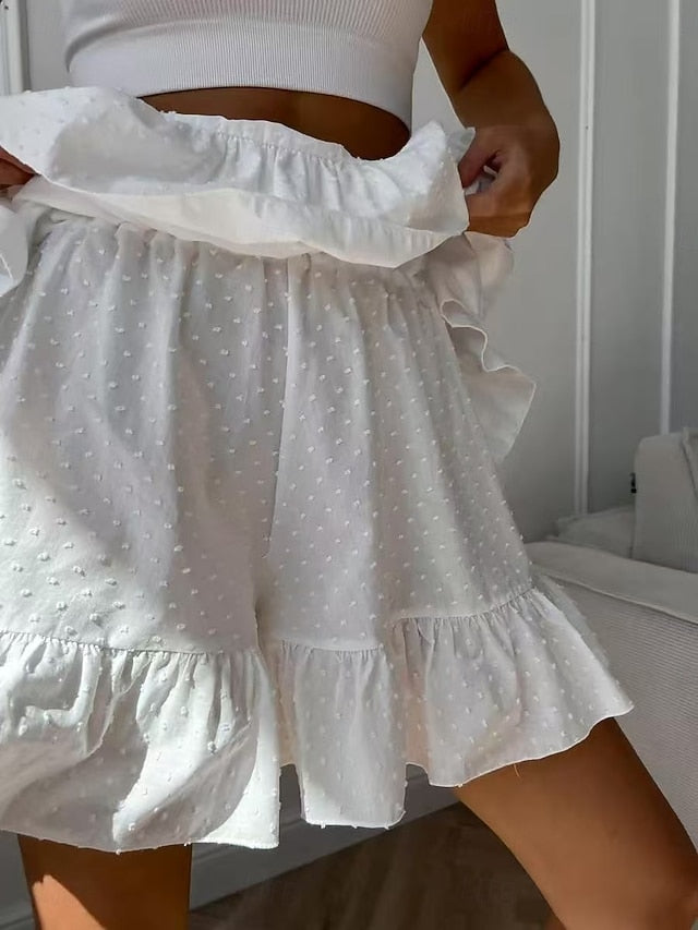 Women's Casual Mini Mid Rise Skirts Plain Ruched Layered