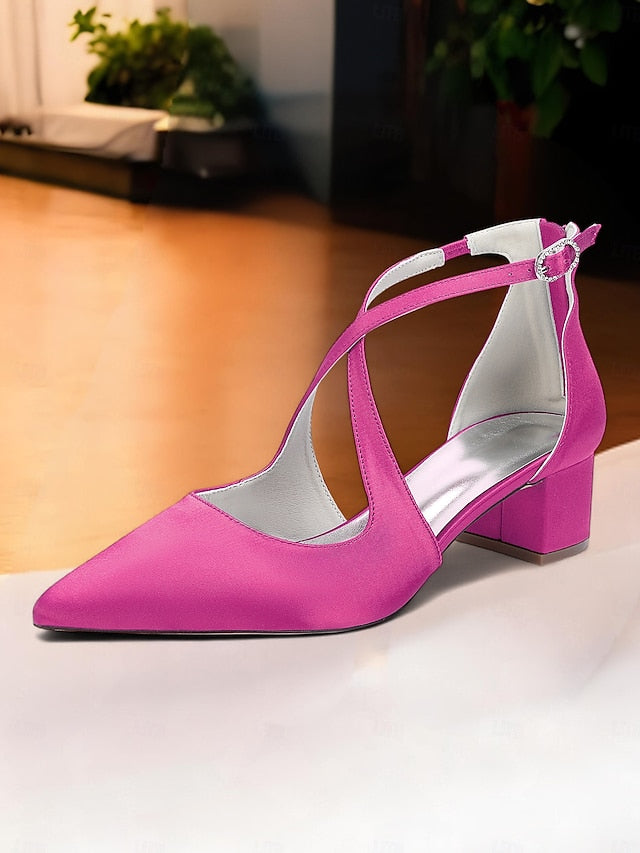 Elegant Heels Satin Toe Block Ivory Pointed Women's -