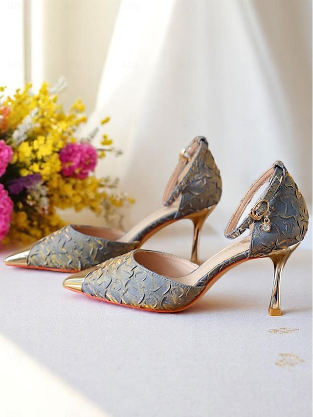 Gold Women's with and Pointed Heels Satin Accents Toe Beige