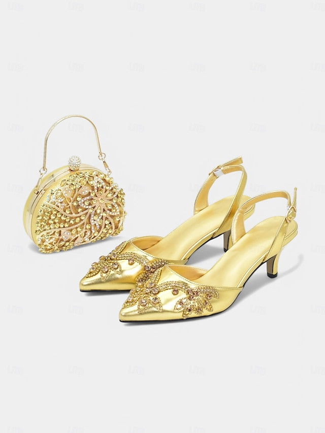 Gold Embellished Heels Matching with – Slingback Handbag