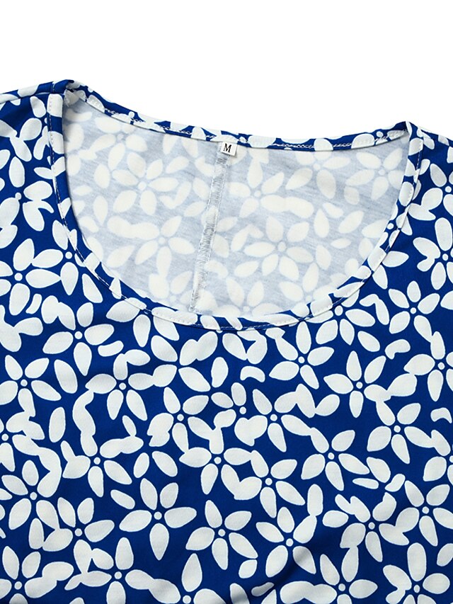 Women's Casual Dress Midi Dress Blue Short Sleeve Floral