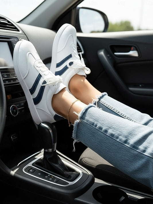 Women's White Low-Top Casual Sneakers – Lightweight