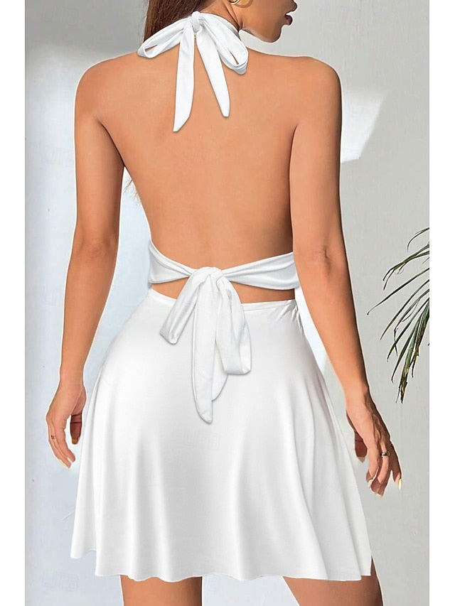 Women's Mini Dress White Dress Graduation Dress Fashion