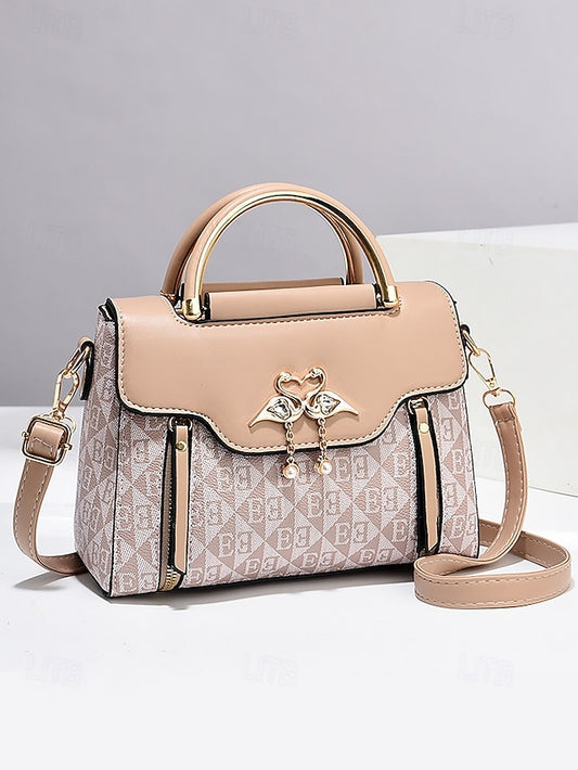 Elegant Women's Beige Crossbody Handbag – Luxury Monogram