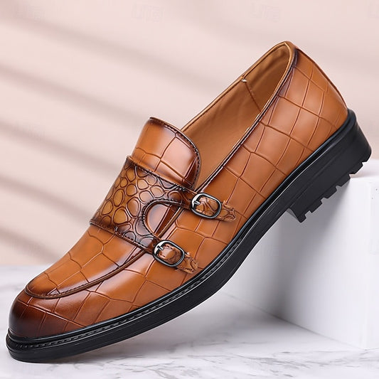 Loafers Leather with Faux Crocodile Pattern Brown Men's –
