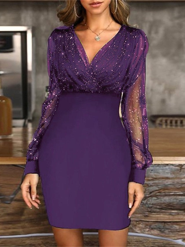 Women's Black Dress Wedding Guest Cocktail Dress Sexy V