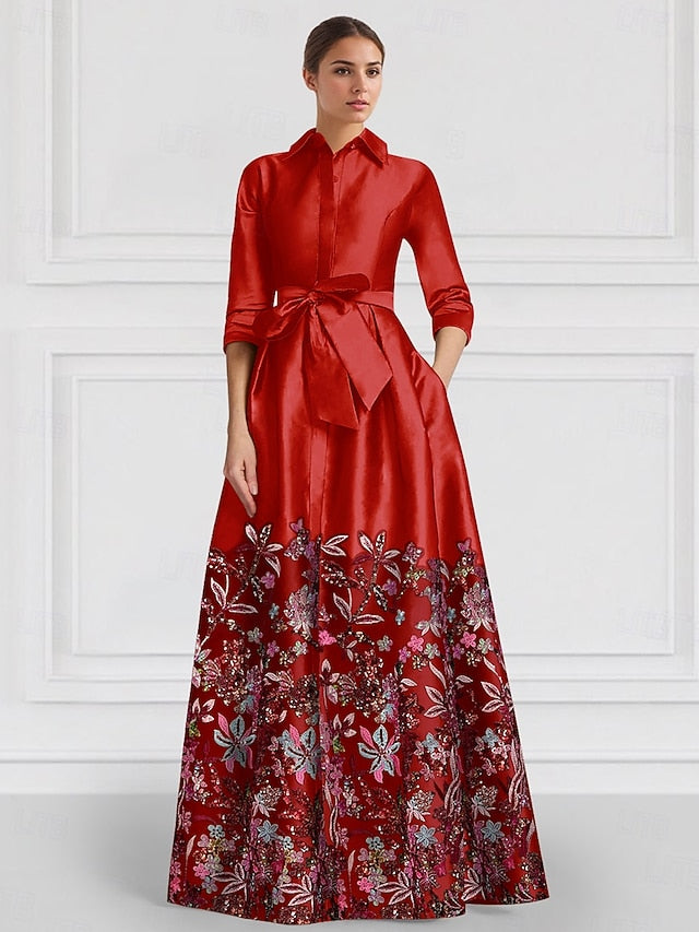 Gown Satin of A-Line Bride Embroidered Evening Mother Floral the