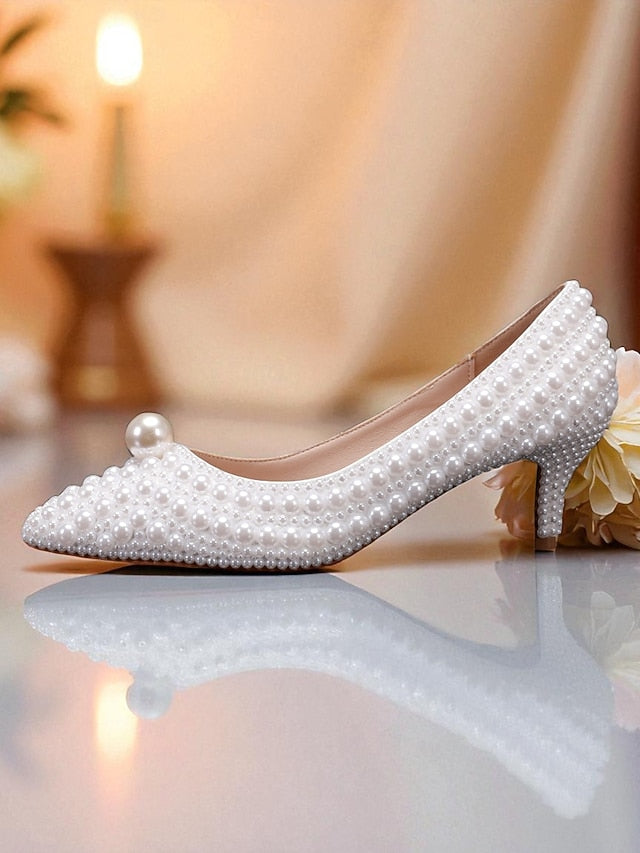 Matching Heel Pumps Kitten and Women's Pearl-Embellished