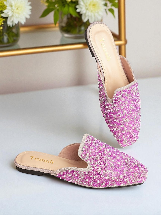 Mules Rhinestone and Pearl - Pink Women's Embellished