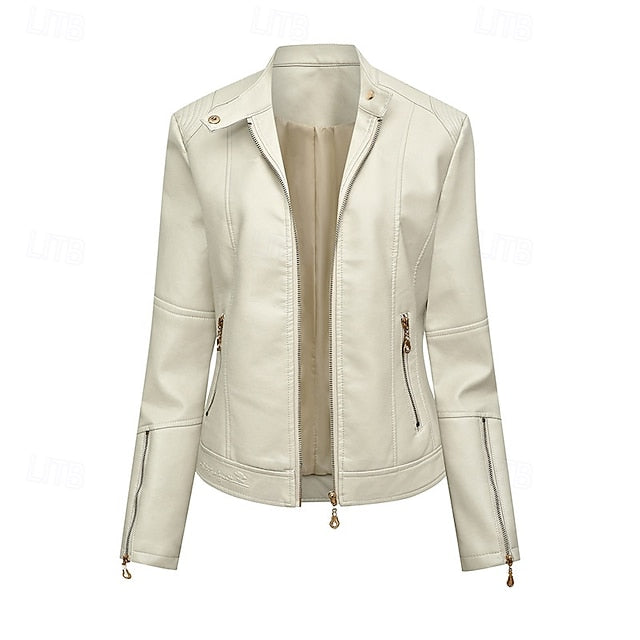 Women's Zipper Pocket Comfortable Jacket Leather Faux