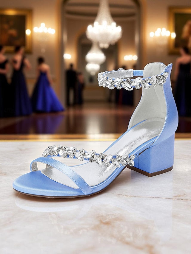 Women's Satin Crystal Heel Purple - Block Sandals